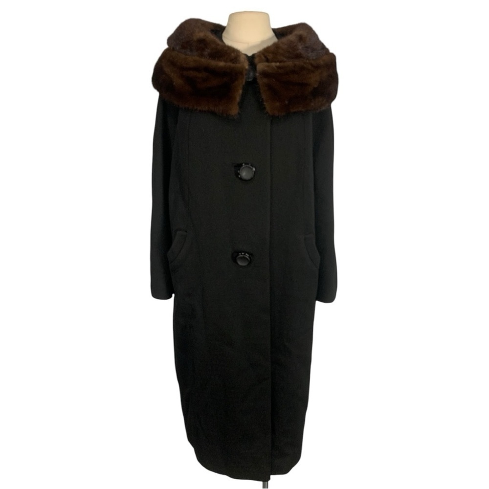Vintage Levy Brothers Mink Collared Midi Coat Size Medium